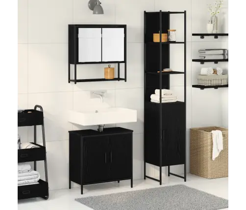 3 Daļu Vannas Istabas Mēbeļu Komplekts Melnā Ozolkoka Inženierijas Koka Vidaxl