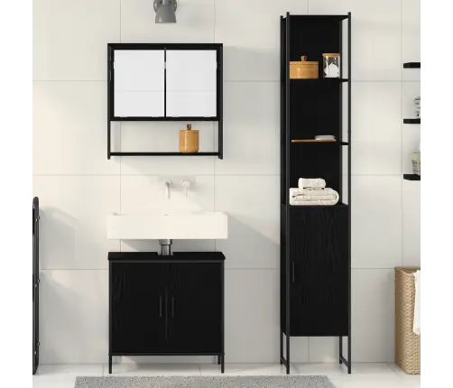 3 Daļu Vannas Istabas Mēbeļu Komplekts Melnā Ozolkoka Inženierijas Koka Vidaxl