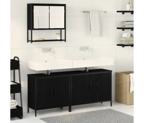 3 Daļu Vannasistabas Mēbeļu Komplekts Melnā Ozola Inženierijas Kokā Vidaxl