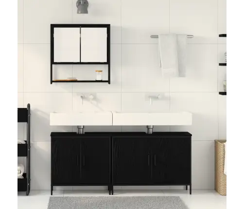 3 Daļu Vannasistabas Mēbeļu Komplekts Melnā Ozola Inženierijas Kokā Vidaxl