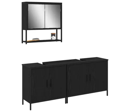 3 Daļu Vannasistabas Mēbeļu Komplekts Melnā Ozola Inženierijas Kokā Vidaxl