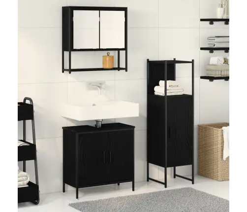 3 Daļu Vannasistabas Mēbeļu Komplekts Melnā Ozola Inženierijas Koks Vidaxl