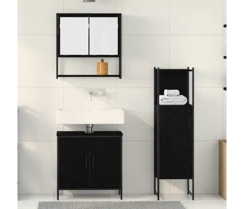 3 Daļu Vannasistabas Mēbeļu Komplekts Melnā Ozola Inženierijas Koks Vidaxl