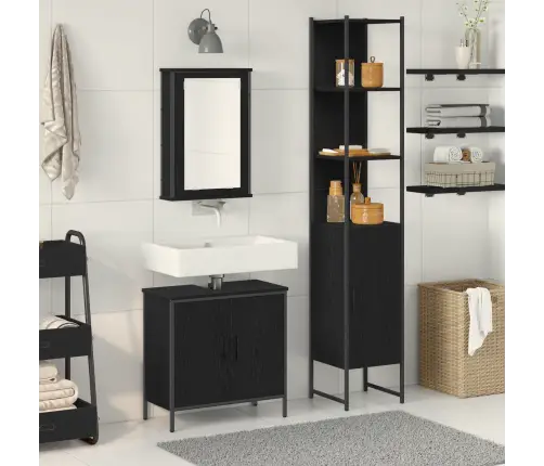 3 Gabalu Vannas Istabas Mēbeļu Komplekts Melnā Ozola Inženierijas Koks Vidaxl