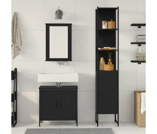 3 Gabalu Vannas Istabas Mēbeļu Komplekts Melnā Ozola Inženierijas Koks Vidaxl