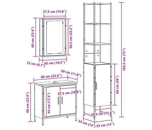 3 Gabalu Vannas Istabas Mēbeļu Komplekts Melnā Ozola Inženierijas Koks Vidaxl