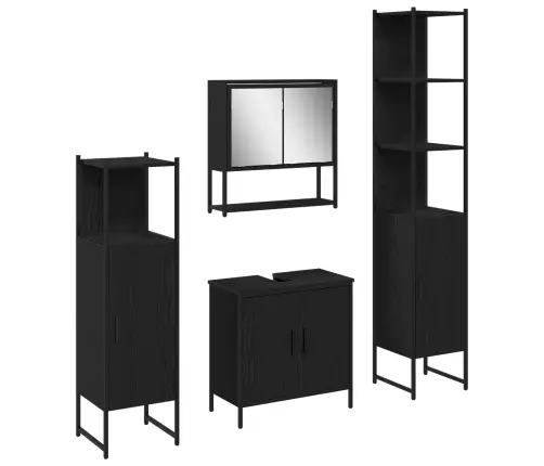 4 Daļu Vannas Istabas Mēbeļu Komplekts Melnais Ozols Inženierijas Koks Vidaxl