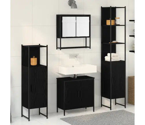 4 Daļu Vannas Istabas Mēbeļu Komplekts Melnais Ozols Inženierijas Koks Vidaxl