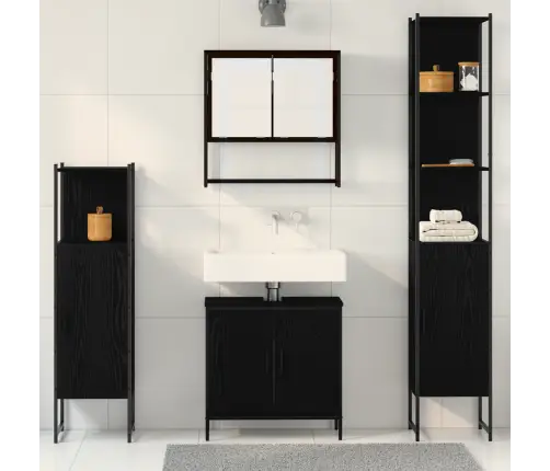 4 Daļu Vannas Istabas Mēbeļu Komplekts Melnais Ozols Inženierijas Koks Vidaxl