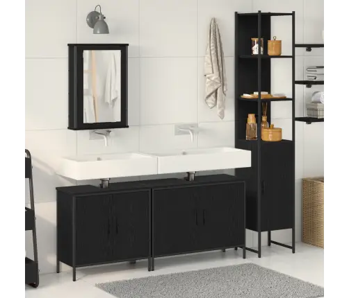 4 Gabalu Vannas Istabas Mēbeļu Komplekts Melnā Ozola Inženierijas Kokā Vidaxl