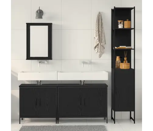 4 Gabalu Vannas Istabas Mēbeļu Komplekts Melnā Ozola Inženierijas Kokā Vidaxl