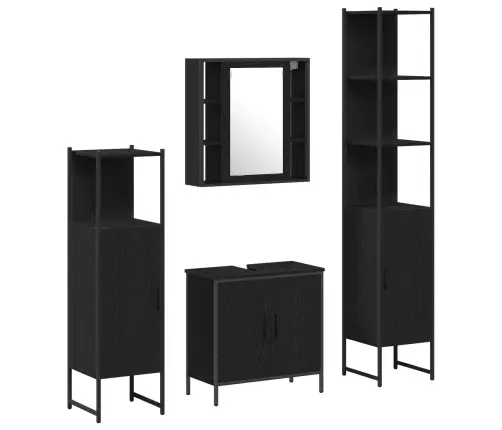 4 Daļu Vannas Istabas Mēbeļu Komplekts Melns Ozols Inženierijas Koks Vidaxl