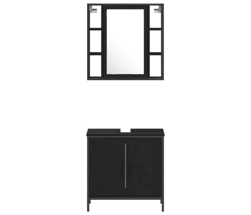 4 Daļu Vannas Istabas Mēbeļu Komplekts Melns Ozols Inženierijas Koks Vidaxl