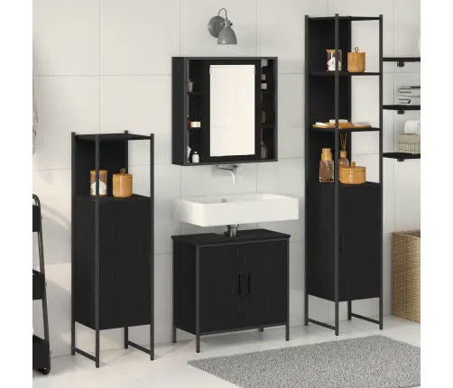 4 Daļu Vannas Istabas Mēbeļu Komplekts Melns Ozols Inženierijas Koks Vidaxl