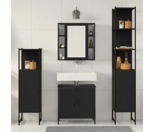 4 Daļu Vannas Istabas Mēbeļu Komplekts Melns Ozols Inženierijas Koks Vidaxl