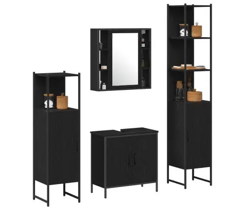 4 Daļu Vannas Istabas Mēbeļu Komplekts Melns Ozols Inženierijas Koks Vidaxl