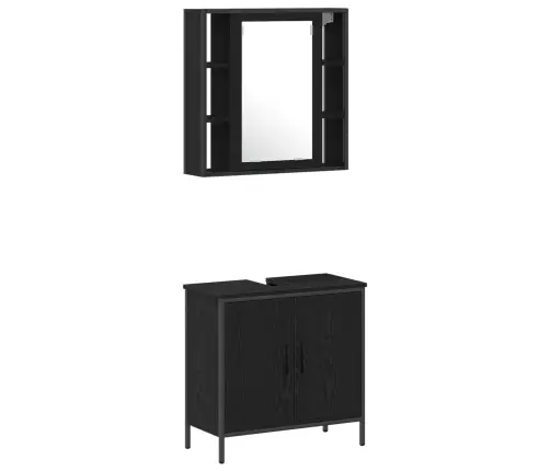 4 Daļu Vannasistabas Mēbeļu Komplekts Melnā Ozola Inženierijas Kokā Vidaxl