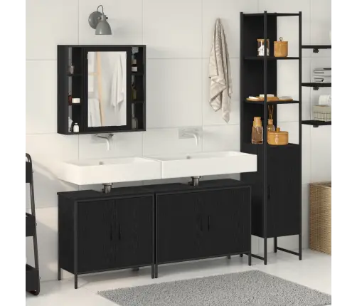 4 Daļu Vannasistabas Mēbeļu Komplekts Melnā Ozola Inženierijas Kokā Vidaxl