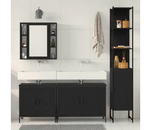 4 Daļu Vannasistabas Mēbeļu Komplekts Melnā Ozola Inženierijas Kokā Vidaxl