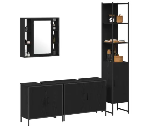 4 Daļu Vannasistabas Mēbeļu Komplekts Melnā Ozola Inženierijas Kokā Vidaxl