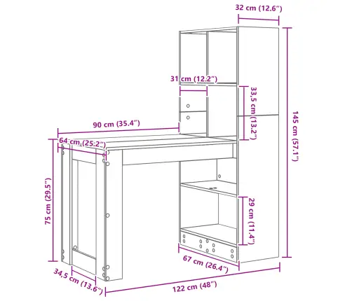 Galds Balts 122 X 67 X 145 Cm Inženieru Koks Un Šķembu Plāksne Vidaxl
