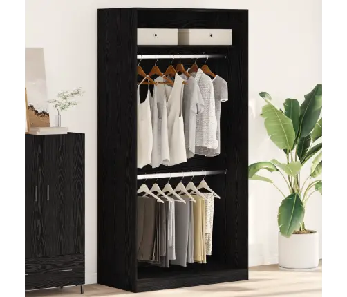 Melna Ozola Drēbju Skapis - 100 X 50 X 200 Cm, Izgatavots No Inženierijas Koka. Vidaxl