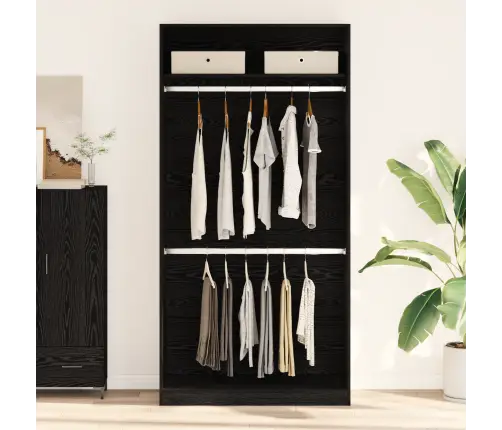 Melna Ozola Drēbju Skapis - 100 X 50 X 200 Cm, Izgatavots No Inženierijas Koka. Vidaxl