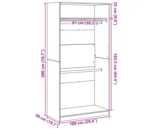 Melna Ozola Drēbju Skapis - 100 X 50 X 200 Cm, Izgatavots No Inženierijas Koka. Vidaxl