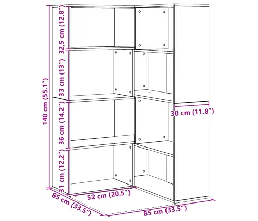 Stūra Skapjis Melns Ozols 140X30X140 Cm Inženierijas Koks Vidaxl