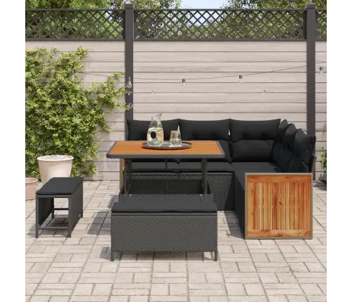 Sodo Sofų Rinkinys Su Pagalve 8 Pcs Juoda