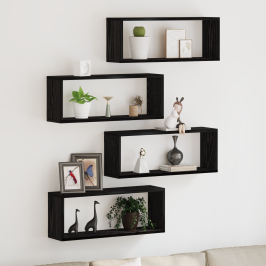 Sienas Plaukti Ar Plauktu 4 Pcs Melns Ozols 60 X 15 X 23 Cm Vidaxl