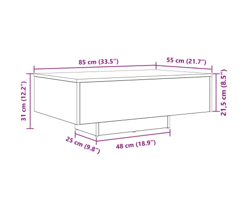 Kafijas Galdiņš Ar Led Gaismām, Vecs Koks, 85X55X31 Cm Vidaxl