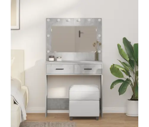 Kosmetikas Galds Ar Led Gaismām Betonā Pelēks 78,5X41X135 Cm Vidaxl