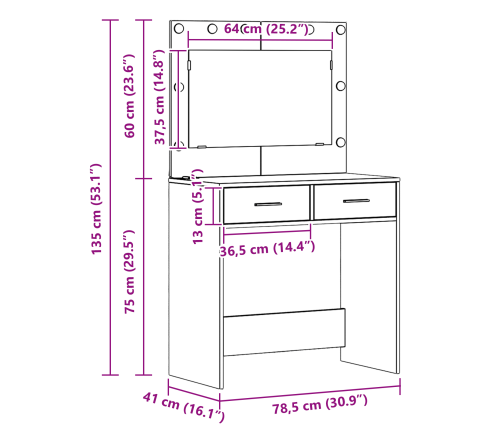 Grima Galdiņš Ar Led Gaismām Vecs Koks 78,5X41X135 Cm Vidaxl