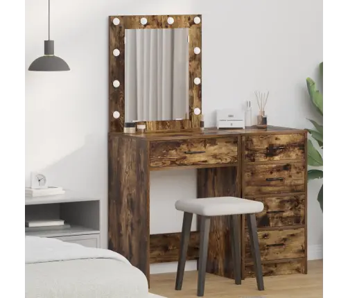 Grimēšanas Galds Ar Led Gaismām Dūmojuma Ozolā 50X41X135 Cm Vidaxl