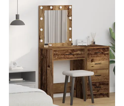 Kosmētikas Galdiņš Ar Led Gaismām Vecs Koks 50X41X135 Cm Vidaxl