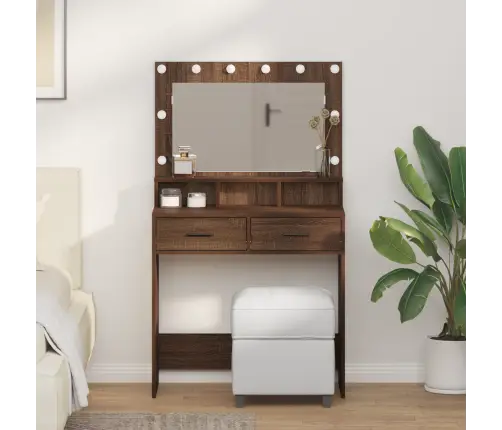 Tualetes Galdiņš Ar Led Gaismām, Brūns Ozols, 79 X 41 X 135 Cm Vidaxl