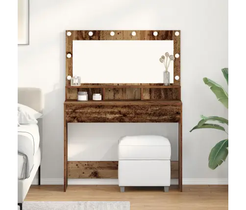 Tualetes Galdiņš Ar Led Gaismām - Vintage Koks - 100X41X135 Cm Vidaxl