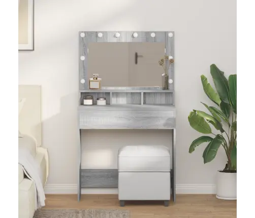 Tualetes Galdiņš Ar Led Gaismām, Pelēks Sonoma 79X41X135 Cm Vidaxl