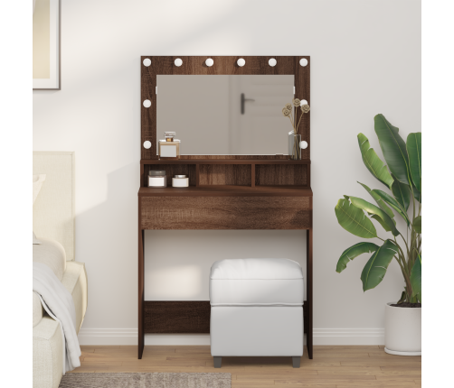 Tualetes Galdiņš Ar Led Gaismām, Brūns Ozols, 79X41X135 Cm Vidaxl