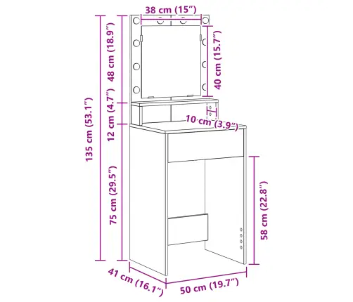 Meigilaud Riiuliga Betoonihall 50 X 41 X 135 Cm Tehispuit