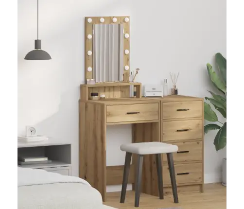 Kosmētikas Galds Ar Led Gaismiņām, Artisan Oak, 50X41X140 Cm Vidaxl