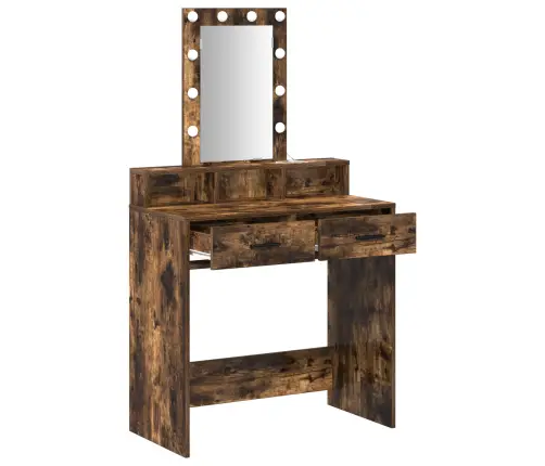 Tualetes Galdiņš Ar Led Gaismām Dūmota Ozola Krāsā, Izmērs 79X41X140 Cm Vidaxl
