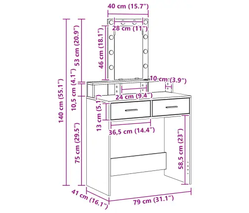 Mantošanas Galdiņš Ar Led Gaismām Artisan Oak 79X41X140 Cm Vidaxl