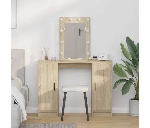 Tualetes Galdiņš Ar Led Gaismiņām Sonoma Ozolā, 102X33X135 Cm Vidaxl