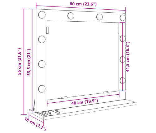 Kosmētikas Spogulis Ar Led Gaismām Betona Pelēks 60X55X18 Cm Vidaxl