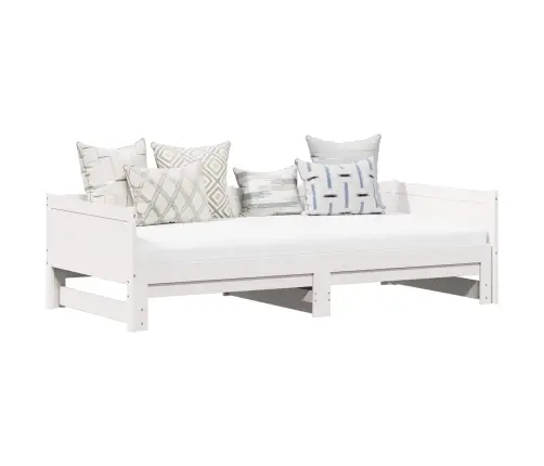 Izvelkamais Dienas Gultas Balts 180 X 200 Cm Ciets Priedes Koks Vidaxl