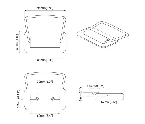 Spintelės Rankenos 2 Pcs Juoda 85 X 45 Mm Metalas