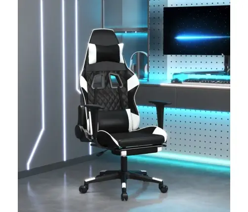 Masāžas Datorkrēsls Ar Kāju Balstu, Melna Un Balta Mākslīgā Āda Vidaxl