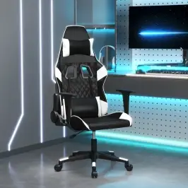 Masāžas Datorspēļu Krēsls, Melna Un Balta Mākslīgā Āda Vidaxl